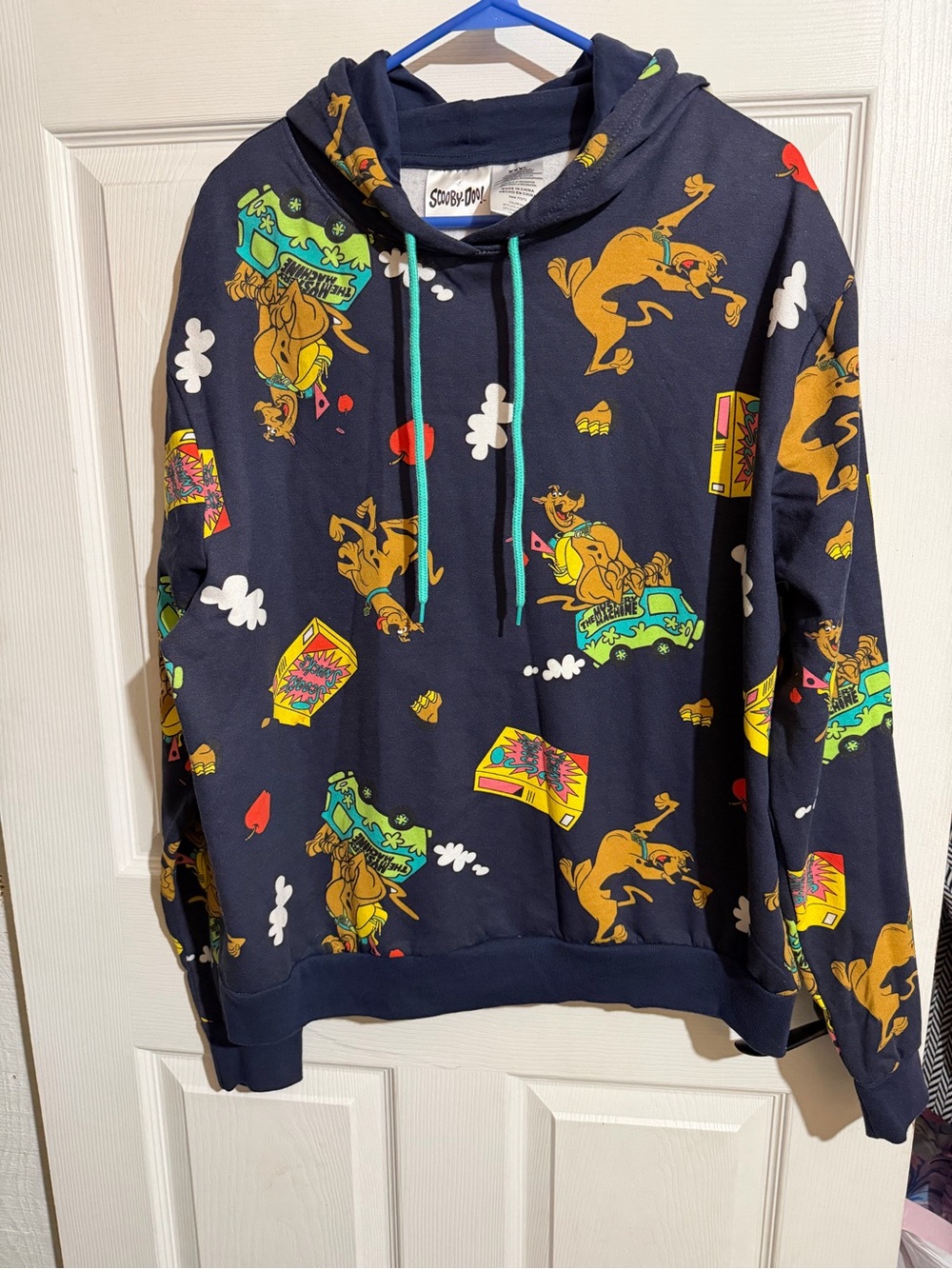 Scooby-Doo! Men XXXL Navy Graphic Print Pullover Hoodie Long Sleeve Cartoon Y2K